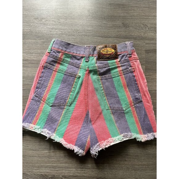 Cartini Multi Color Jean Shorts Rainbow Stripes Size 27 Pink Purple Green - Picture 6 of 7